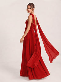 Strapless Ruched Chiffon Long Prom Dress with Scarf