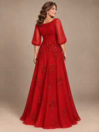 A-Line Mother of the Bride Dress with Sheer Puff Sleeves