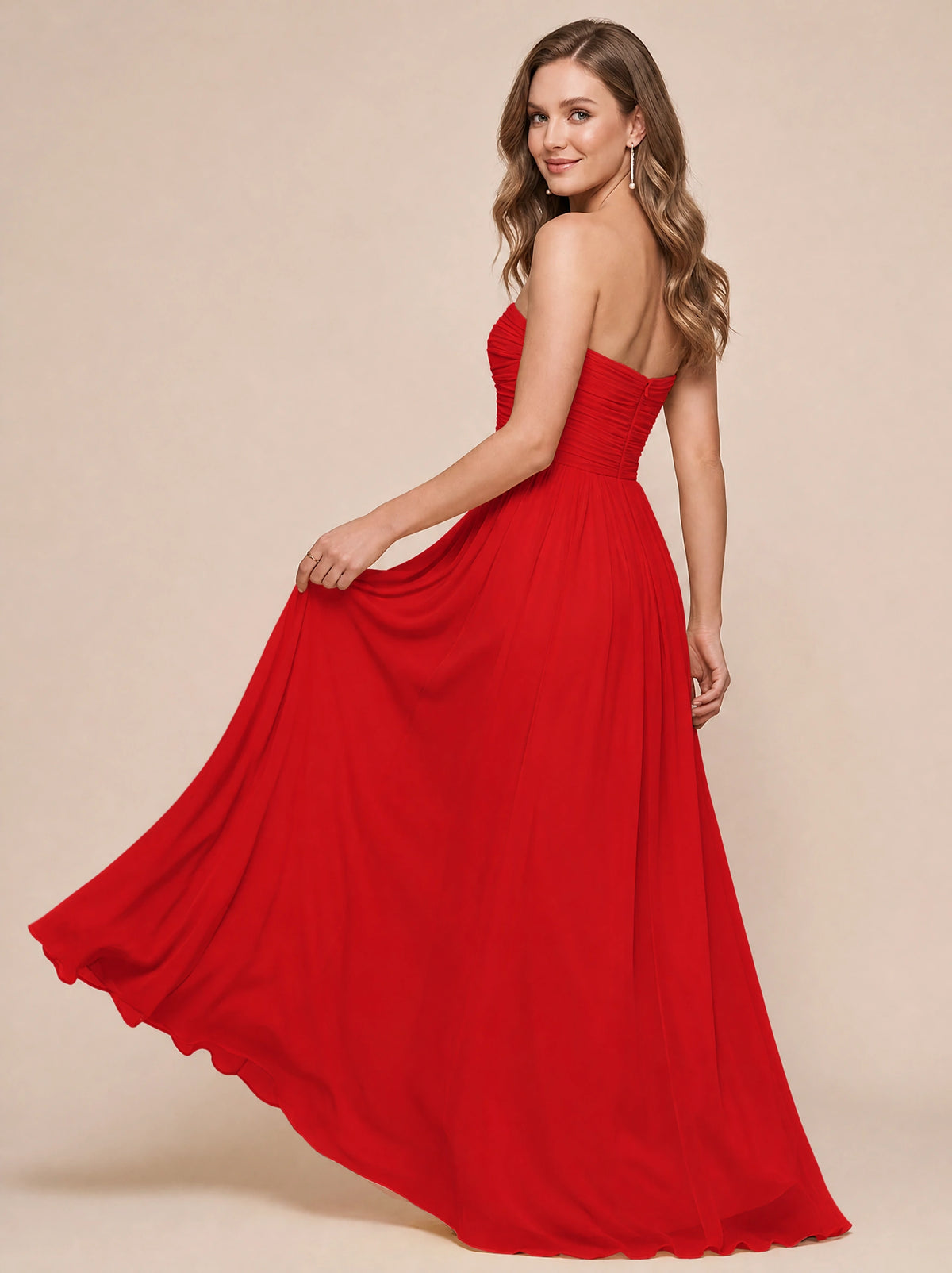 Strapless Pleated Chiffon A-Line Bridesmaid Dress