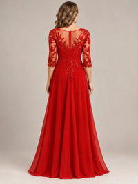 Sequin Lace A-Line Mother of the Bride Dress with 3/4 Sleeves