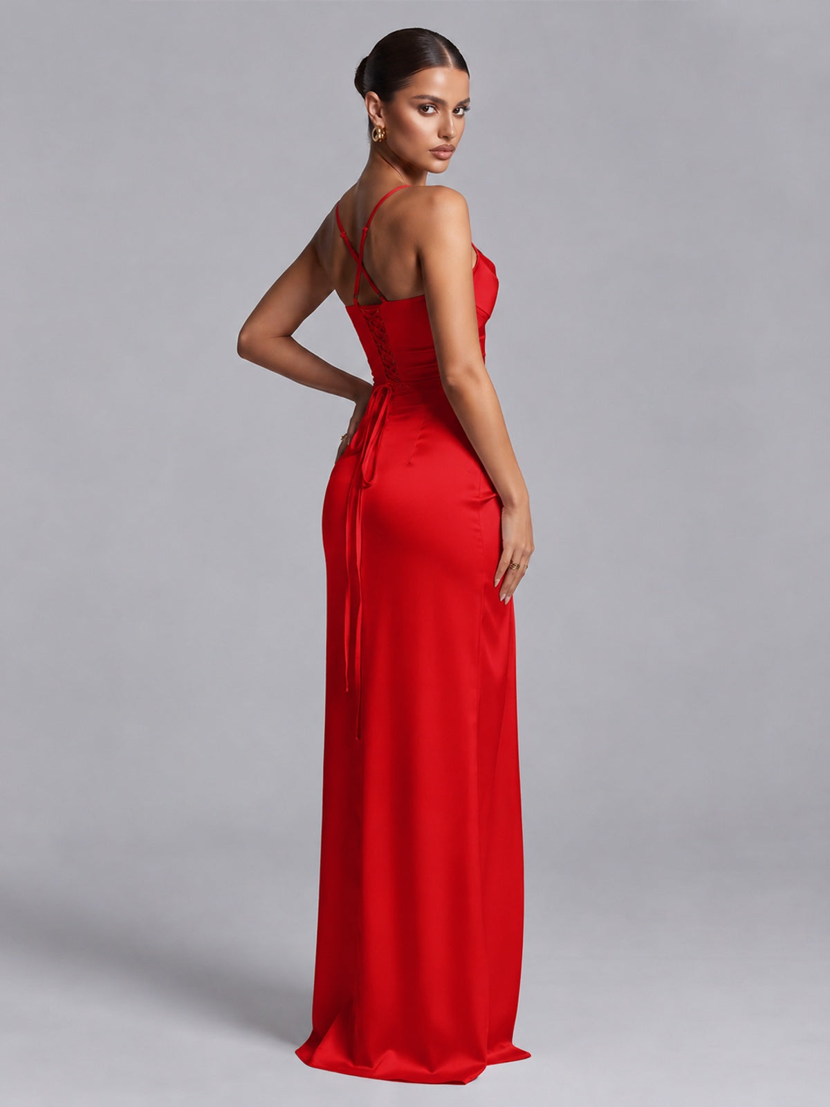 Square Neck Satin Long Prom Dress with Ruffles