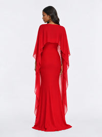 Satin Cape Prom Dresses Meramid Maxi Dress