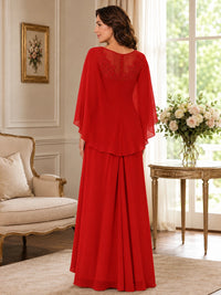 Elegant Chiffon Mother of the Bride Dress with Lace Applique and Cape Sleeves