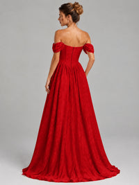 Off Shoulder Jacquard A-Line Maxi Dress