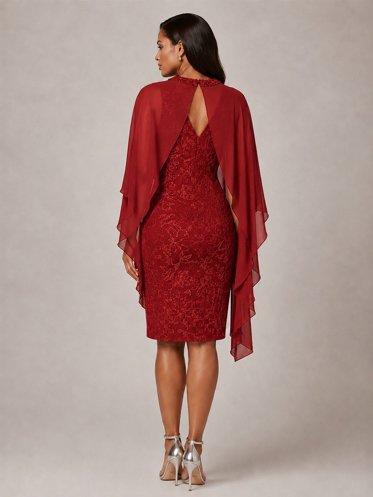 Floral Sheath Mother of the Bride Dress with Cape Overlay