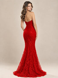 Strapless Corset Mermaid Prom Dress with Floral Lace Appliqué