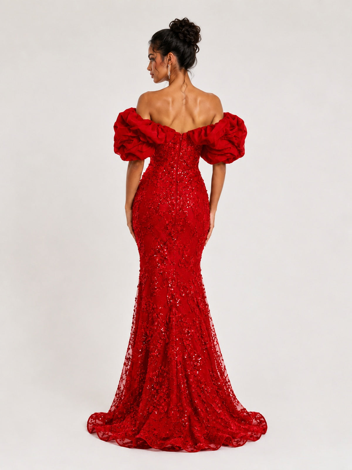 Sequin Off-Shoulder Ruffle Mermaid Prom Dress