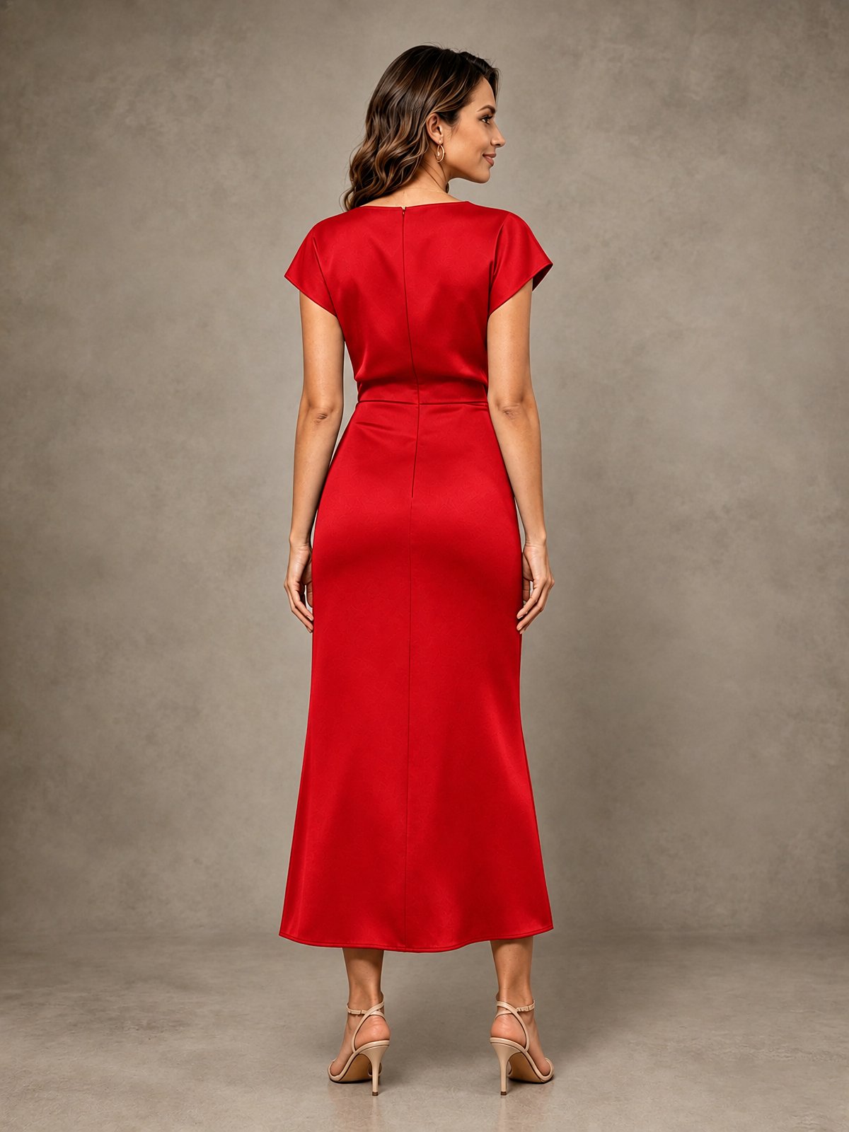 Cowl Neck Satin Mother of the Bride Dress with Ruched Waist