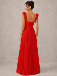 Jacquard Square Neck A-Line Maxi Dress