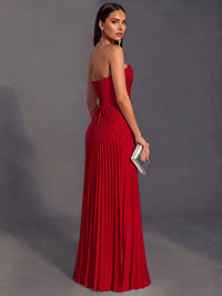 Strapless A-line Long Pleated Satin Prom Dress