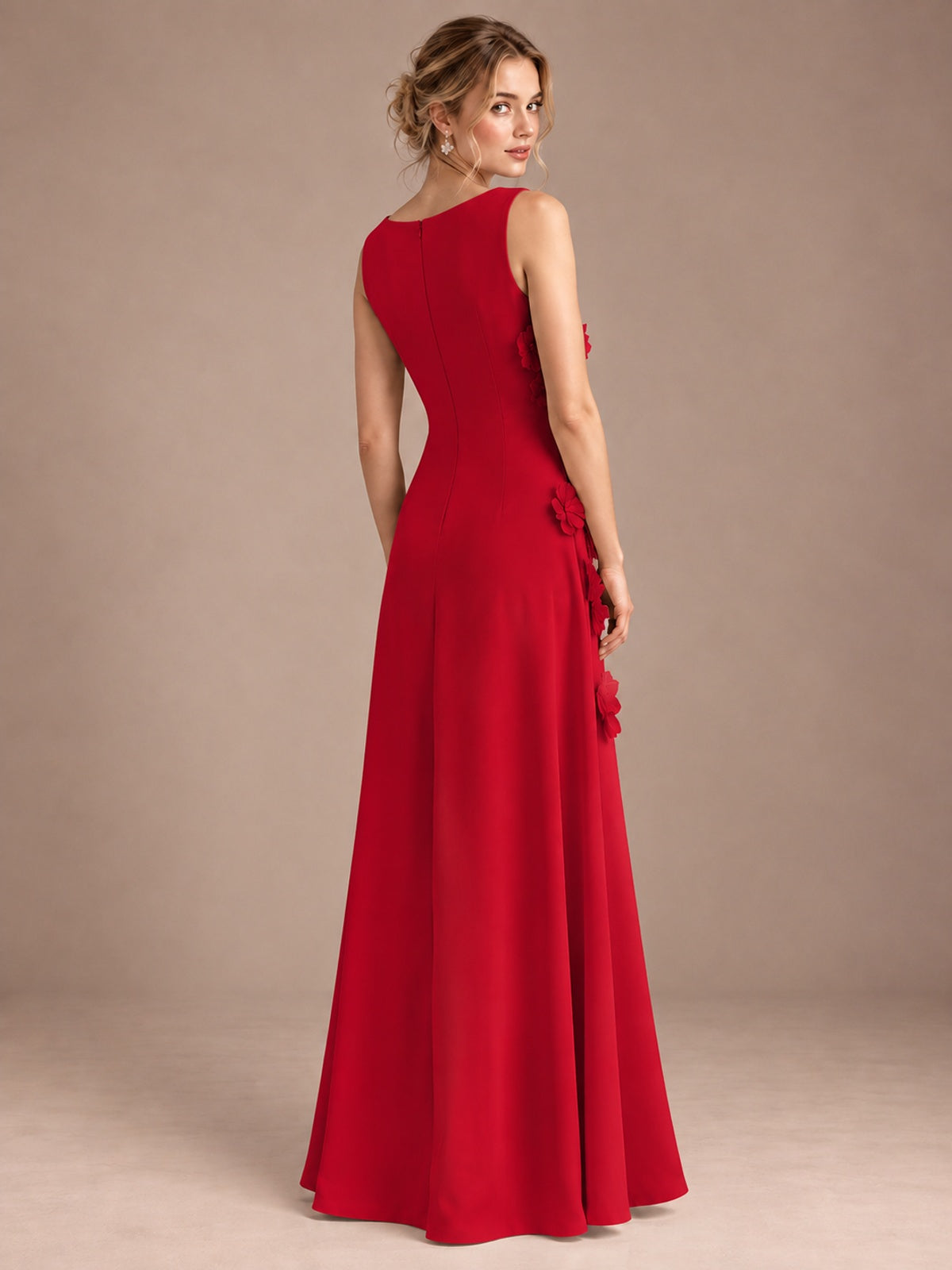 3D Floral Applique Sleeveless Formal Maxi Dress