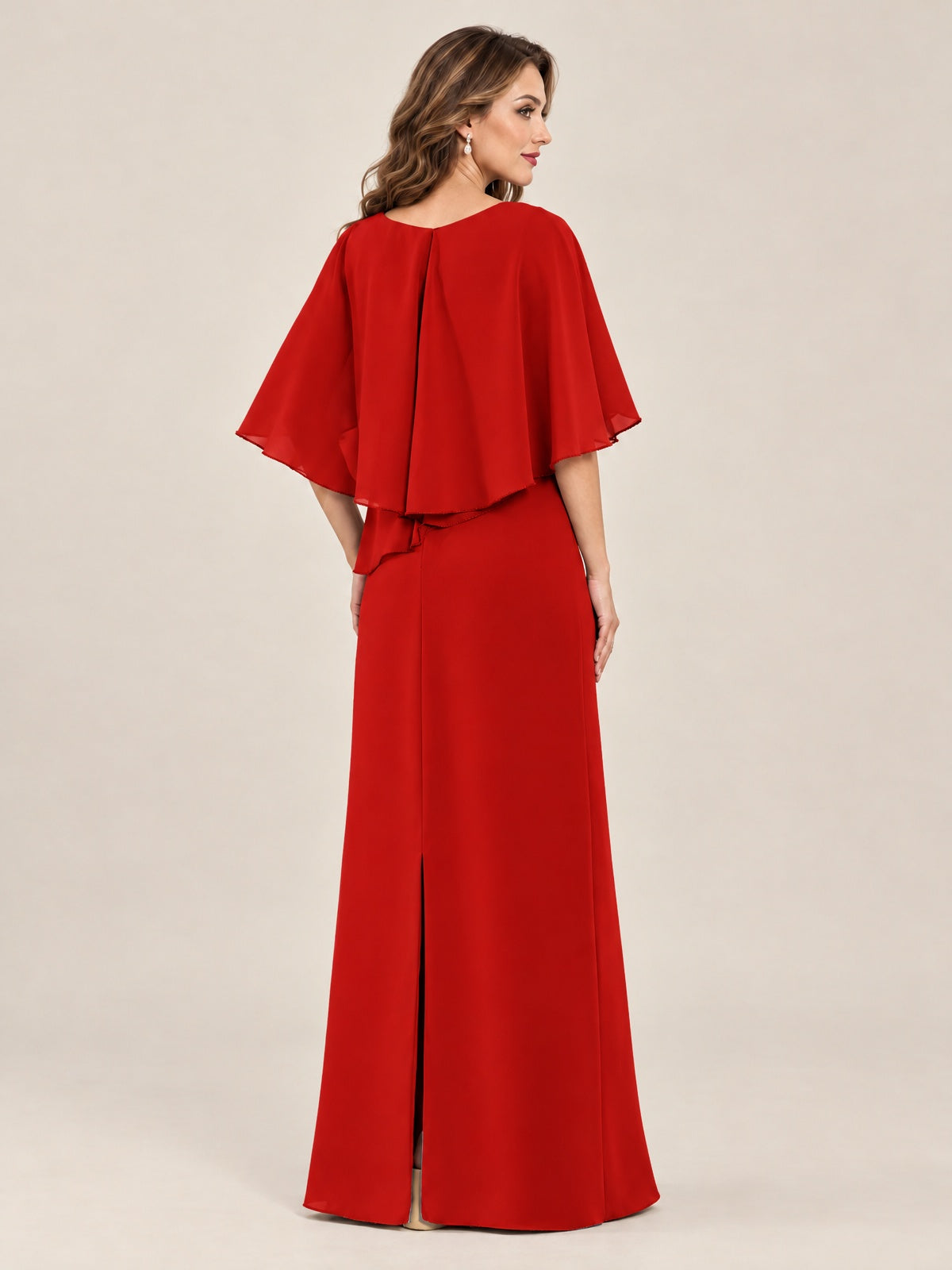 Cape Sleeve Mother of the Bride Dress with Asymmetrical Overlay