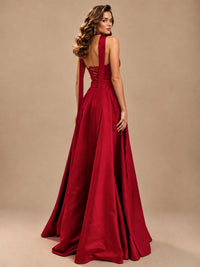 Strapless Prom Dress Side High Slit A-line Formal Dress with Scarf