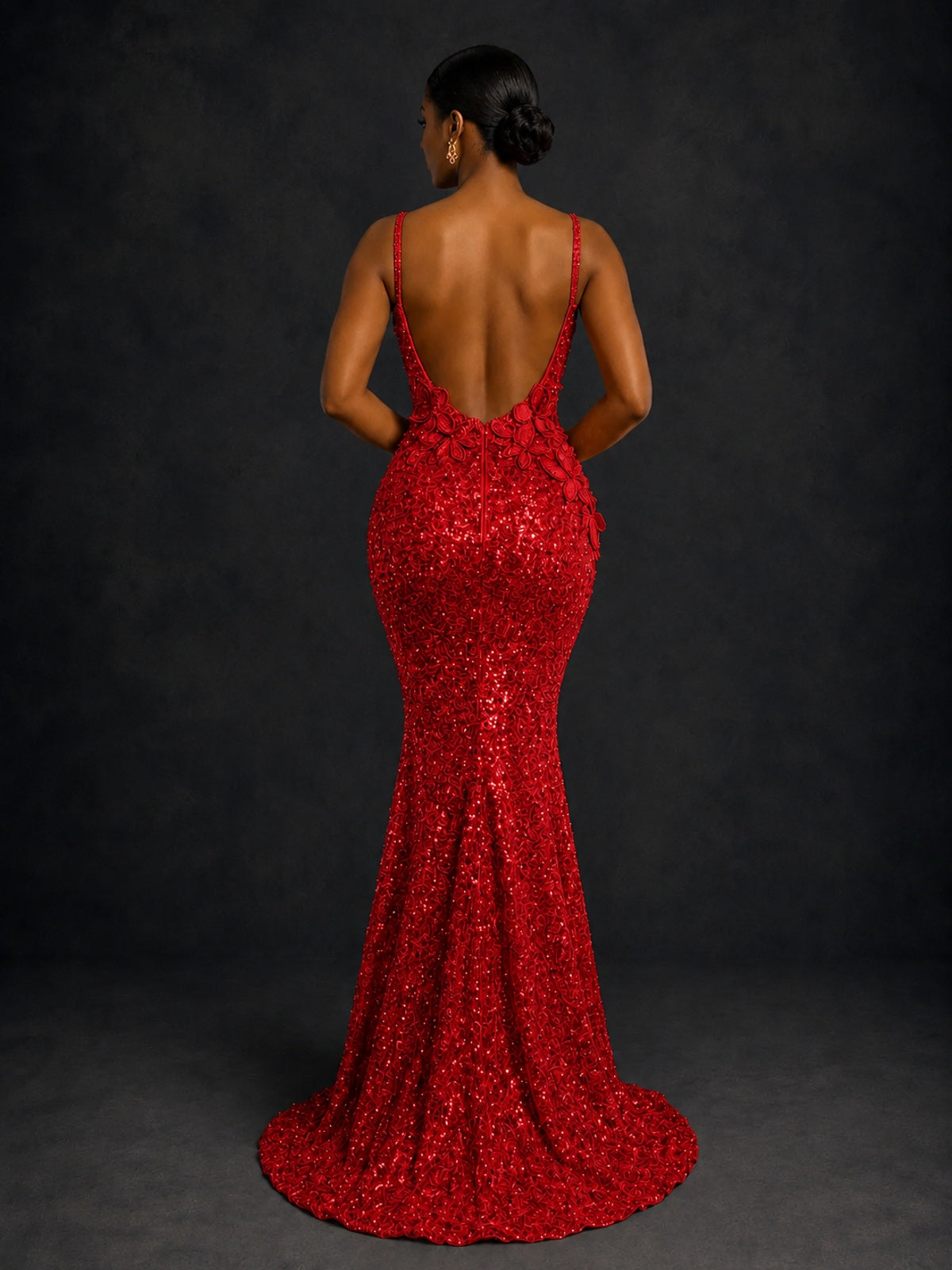 Sequin Mermaid Prom Dress with Floral Applique