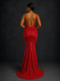 Sequin Mermaid Prom Dress with Floral Applique