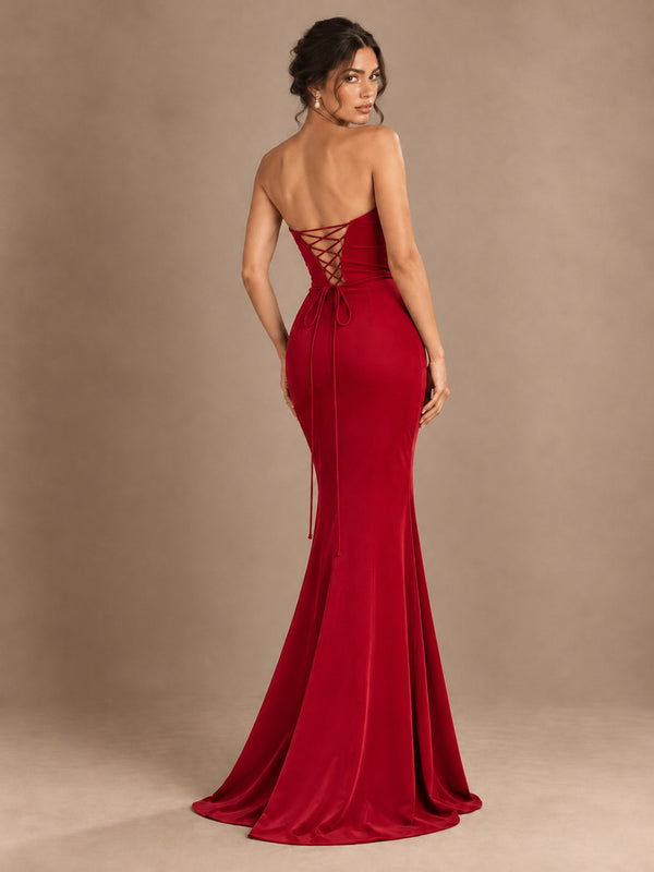 Emerald Green Strapless Mermaid Prom Dress with 3D Rose & Keyhole Cutout