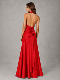 Sage Green Satin A-Line Bridesmaid Dress with Halter Neck
