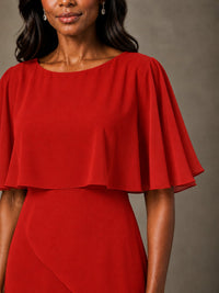 Taupe Chiffon A-Line Mother of the Bride Dress with Cape Sleeves