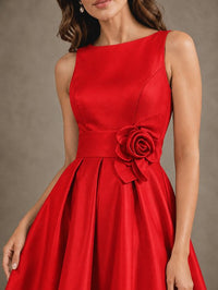 Tea-Length Satin Mother of the Bride Dress with 3D Flower Detail