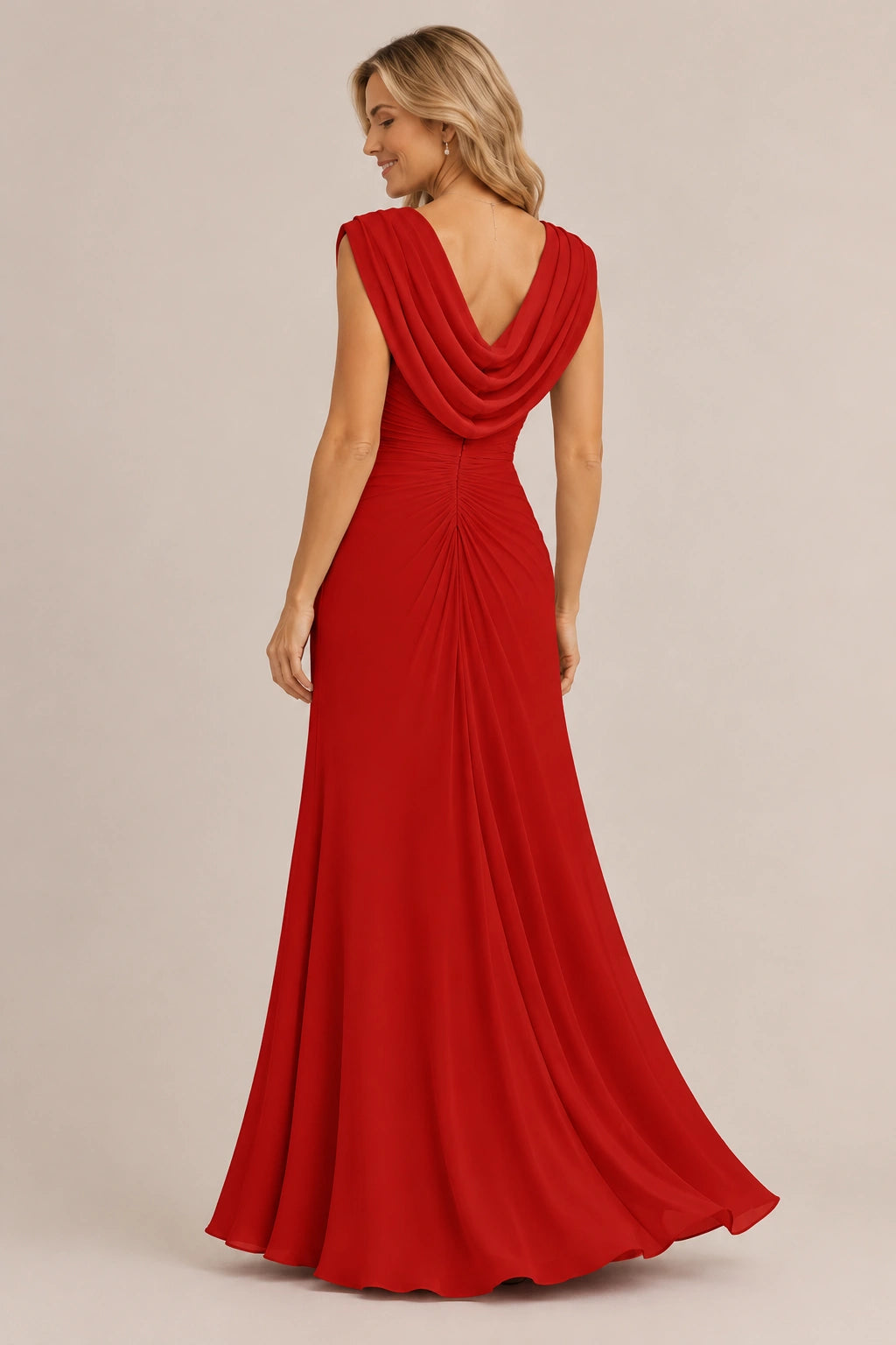 Cowl Neck Ruched Chiffon Mother of the Bride Dress