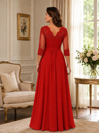 Chiffon Lace Applique Mother of the Bride Dress with 3/4 Sleeves