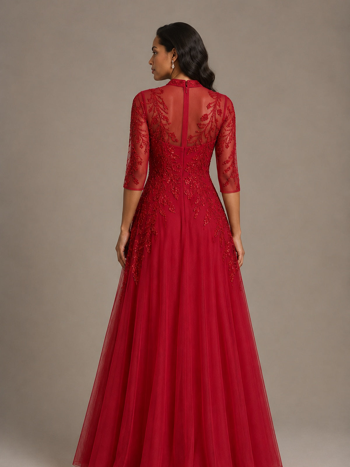 Embellished Appliques Mother of the Bride Dress with 3/4 Sleeves