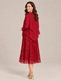 Tea Length Sequin Lace Mother of the Bride Dress with Chiffon Jacket