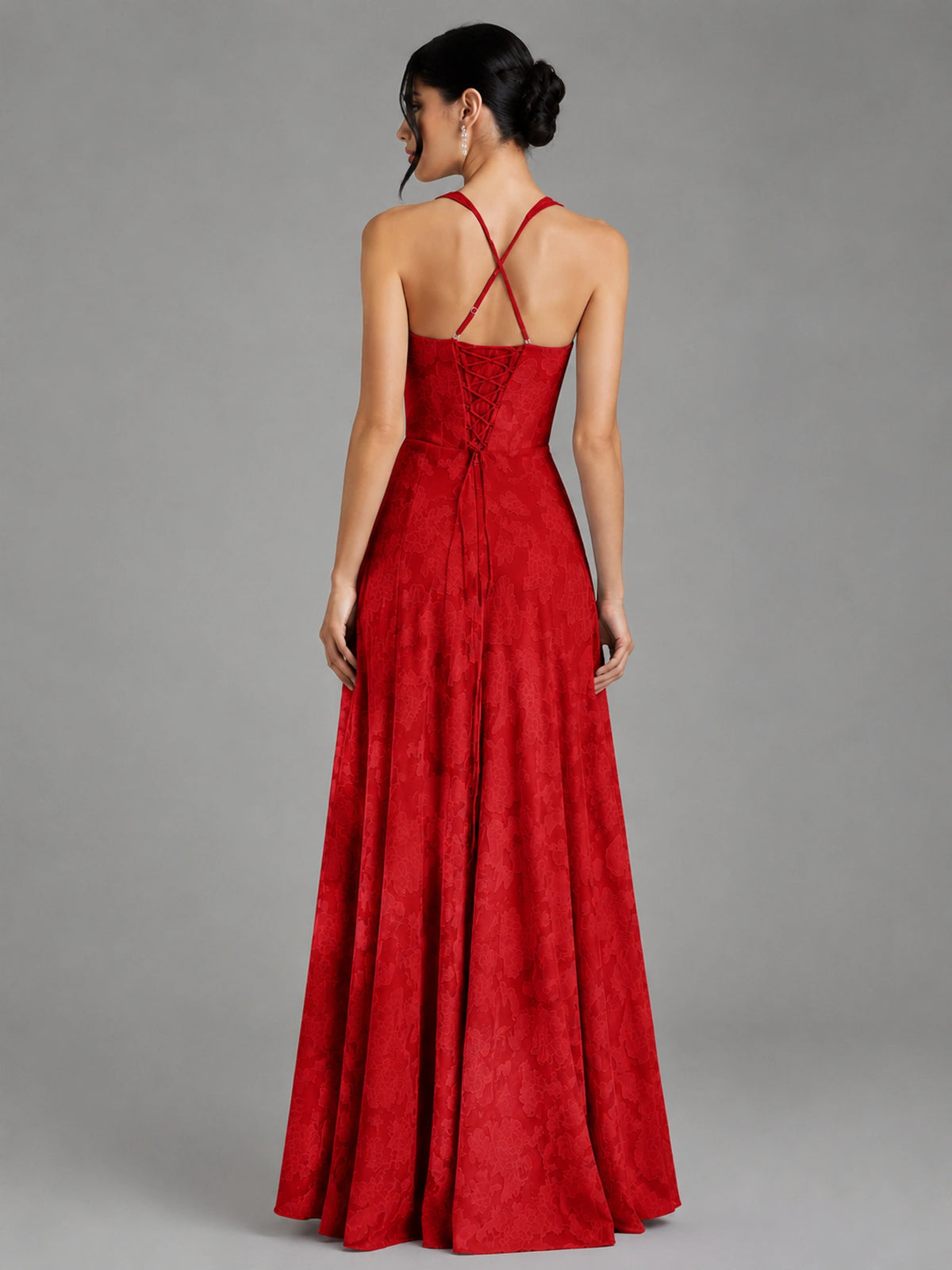 A-Line Halter Floral Chiffon Maxi Dress