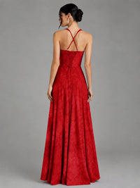 A-Line Halter Floral Chiffon Maxi Dress