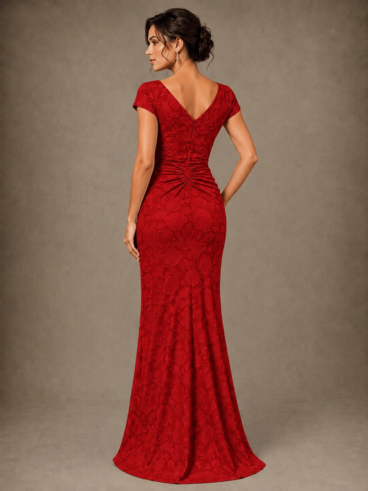 V-Neck Floral Jacquard Mother of the Bride Dress with Slit