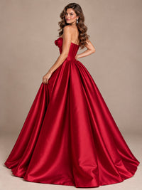 Pink Strapless Corset Satin Prom Derss & Ball Gown with 3D Floral