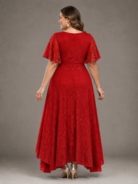 Jacquard Chiffon A-Line V-Neck High-Low Mother of the Bride Dress