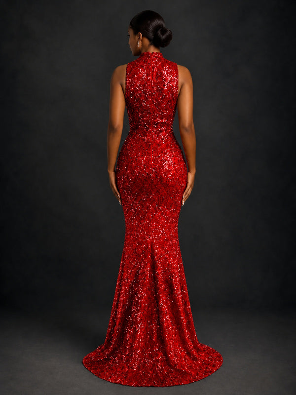 Sparkly Sequin High Neck Mermaid Prom Dress