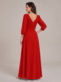 V-Neck Pleated Chiffon Mother of the Bride Dress with Flutter Sleeves