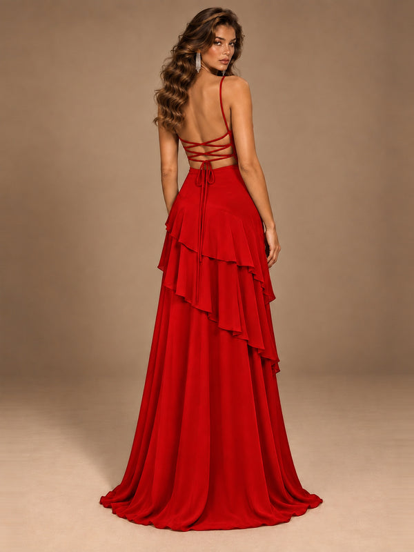 Sweetheart A-Line Ruffle Prom Dress with Spaghetti Straps