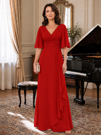 V-Neck Chiffon Lace Mother of the Bride Dresses