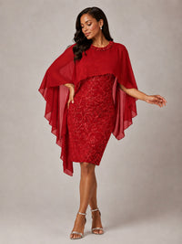 Floral Sheath Mother of the Bride Dress with Cape Overlay