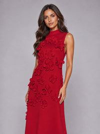3D Floral Applique High Neck Prom Maxi Dress
