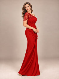 One Shoulder Chiffon Mother of The Bride Dress