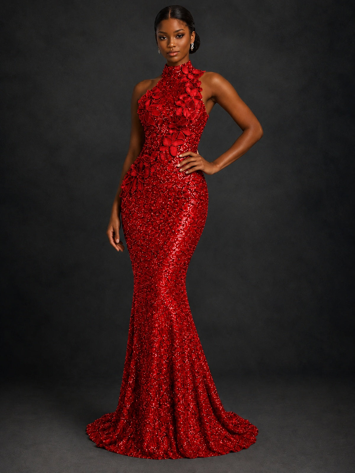 Sparkly Sequin High Neck Mermaid Prom Dress