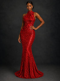 Sparkly Sequin High Neck Mermaid Prom Dress