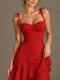 Spaghetti Strap Tiered Ruffles Chiffon Prom Dress