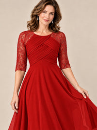 Tea-Length Mother of the Bride Dress with Lace 3/4 Sleeves