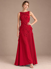 3D Floral Applique Sleeveless Formal Maxi Dress