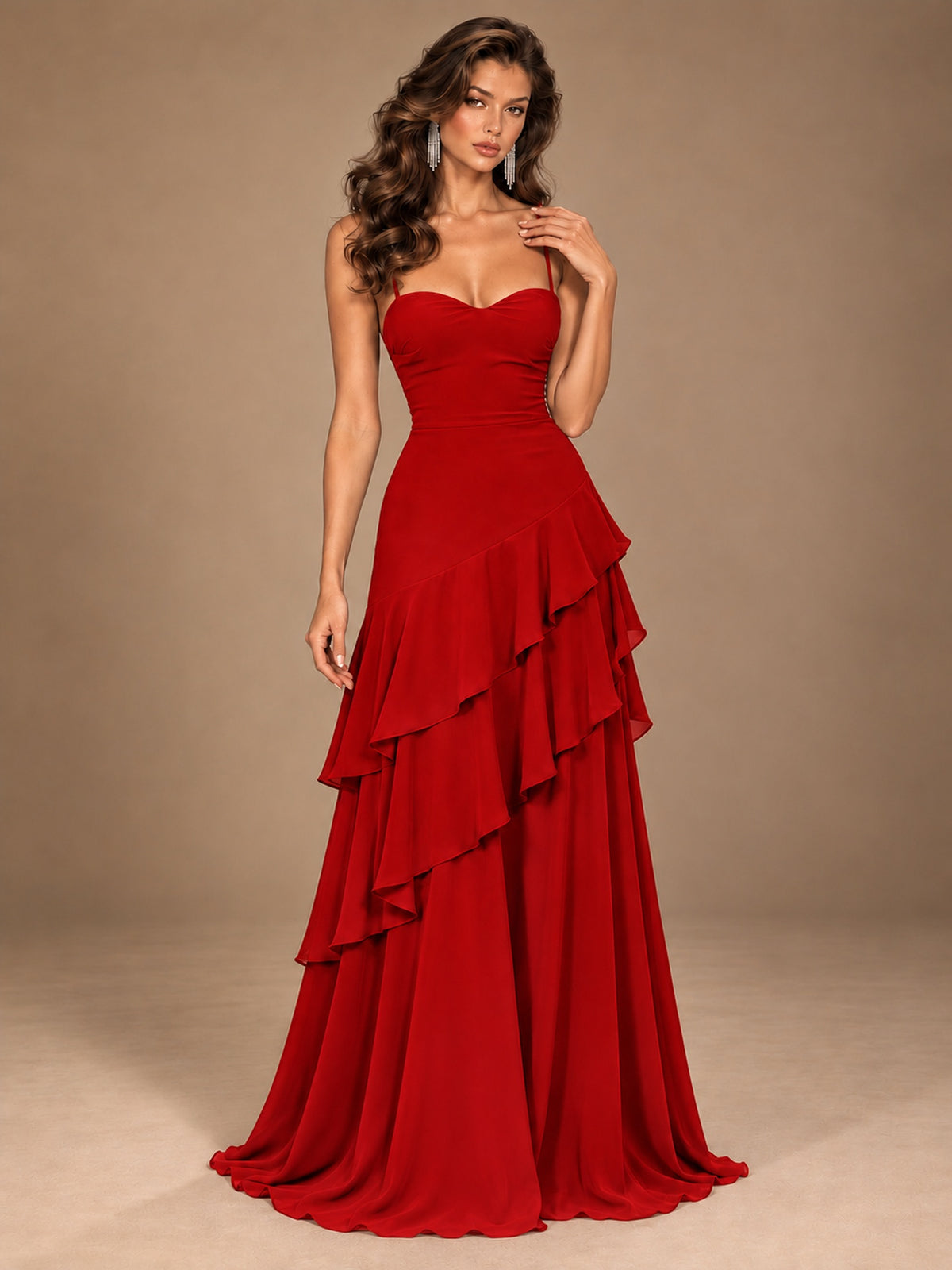 Sweetheart A-Line Ruffle Prom Dress with Spaghetti Straps