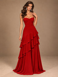 Sweetheart A-Line Ruffle Prom Dress with Spaghetti Straps