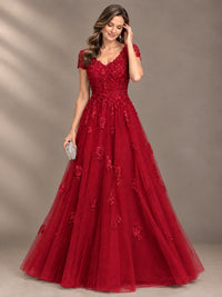 Lace Appliques A-line Mother of The Bride Dresses with Short Sleeves