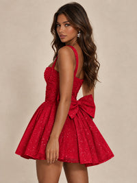 Sweetheart Glitter Tulle Puffy Mini Dress with Bow