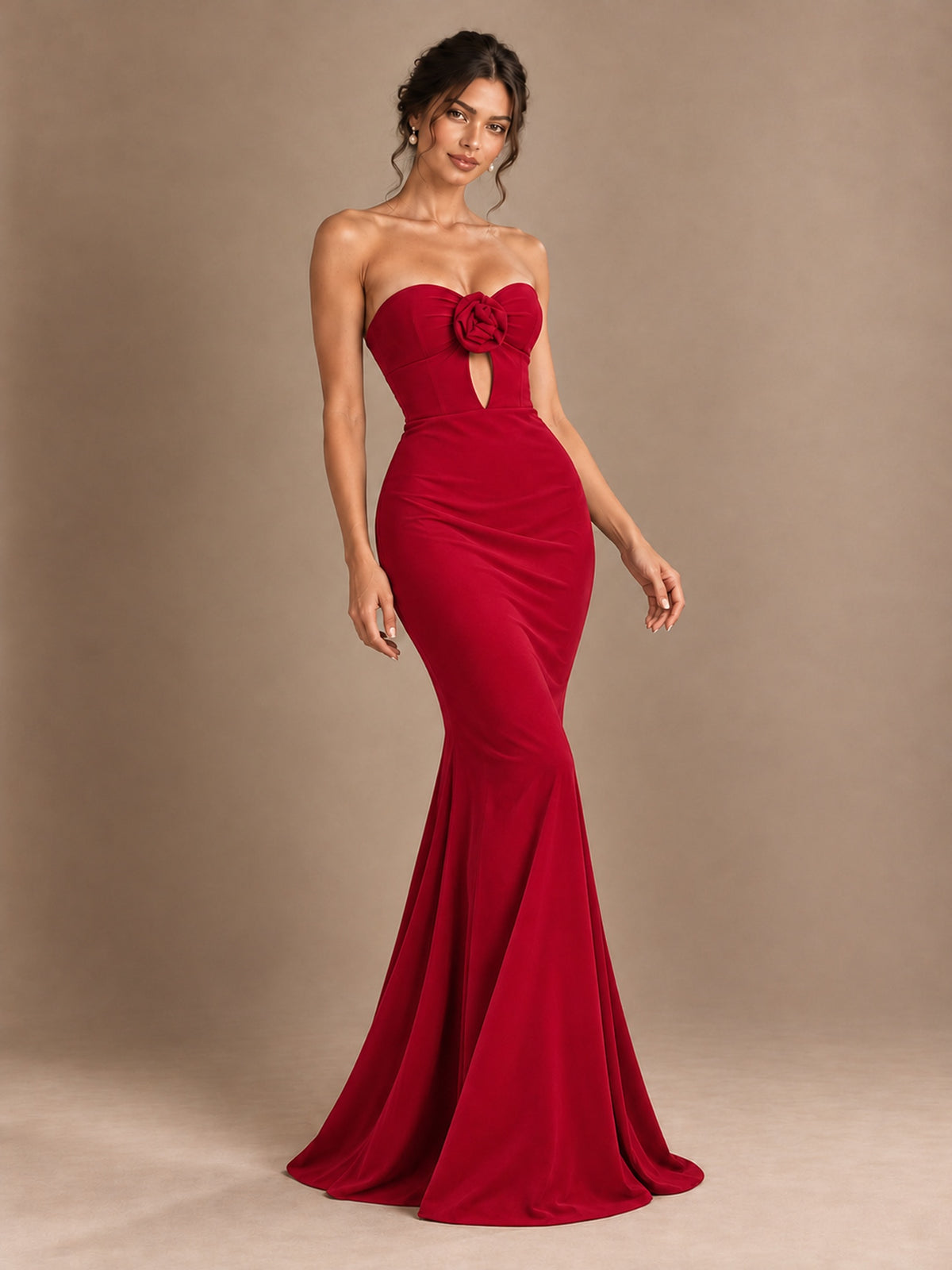 Emerald Green Strapless Mermaid Prom Dress with 3D Rose & Keyhole Cutout