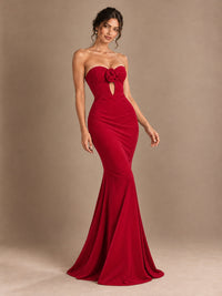 Emerald Green Strapless Mermaid Prom Dress with 3D Rose & Keyhole Cutout